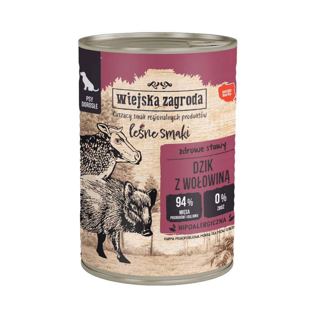 Sparpaket Wiejska Zagroda Dog 24 x 400 g - Wildschwein mit Rind von Wiejska zagroda