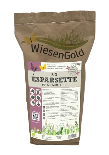 WiesenGold Bio-Esparsette Pellets (6kg) – natürliche Kräuter zur Entwurmung und Parasitenabwehr für Pferde und Tiere, naturnaher und insektenschonender Anbau von WiesenGold