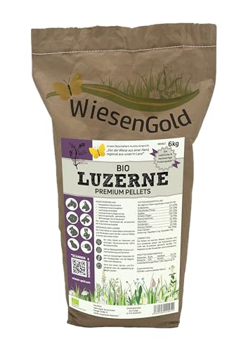 WiesenGold® Bio-Luzerne Pellets/Cobs (6kg) – die natürliche Proteinquelle für Tiere, naturnaher und insektenschonender Anbau von WiesenGold