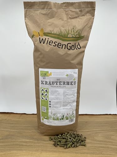 WiesenGold Bio Pellets, Premium Futter, Kräuterheu Pellets, Kaninchen, Pferd, Schaf, Ziege, Esel,10kg Pellets von WiesenGold