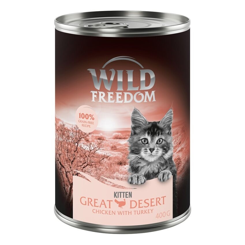 10 € Cyber-Rabatt erbeuten! 24 x 400 g Wild Freedom Nassfutter - Kitten: Great Desert - Truthahn & Huhn von Wild Freedom