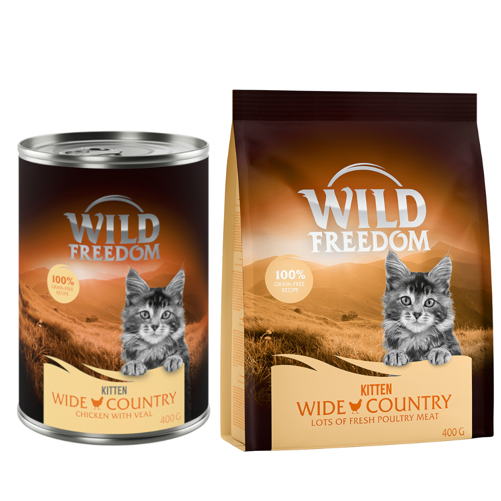 12 x 400 g Wild Freedom Nassfutter + 400 g Trockenfutter zum Sonderpreis! - Kitten: Wide Country - Kalb & Huhn von Wild Freedom