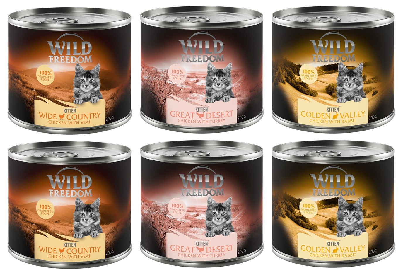 24 x 200 g Wild Freedom + 45 g Hühnerherzen gratis! - Kitten Mixpaket (3 Sorten) von Wild Freedom