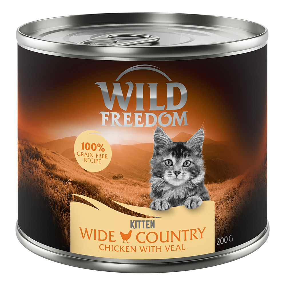 24 x 200 g Wild Freedom + 45 g Hühnerherzen gratis! - Kitten Wide Country - Kalb & Huhn von Wild Freedom