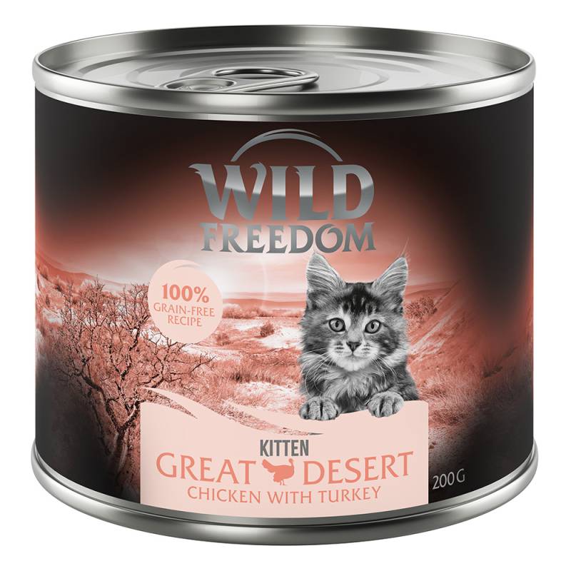 24 x 200 g Wild Freedom + 45 g Hühnerherzen gratis! - Kitten Wild Desert - Truthahn & Huhn von Wild Freedom