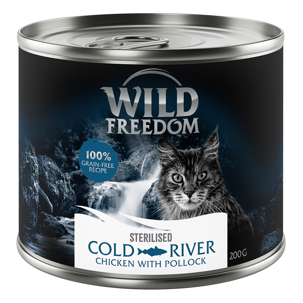 24 x 200 g Wild Freedom + 45 g Hühnerherzen gratis! - Sterilised Cold River - Huhn mit Seelachs von Wild Freedom