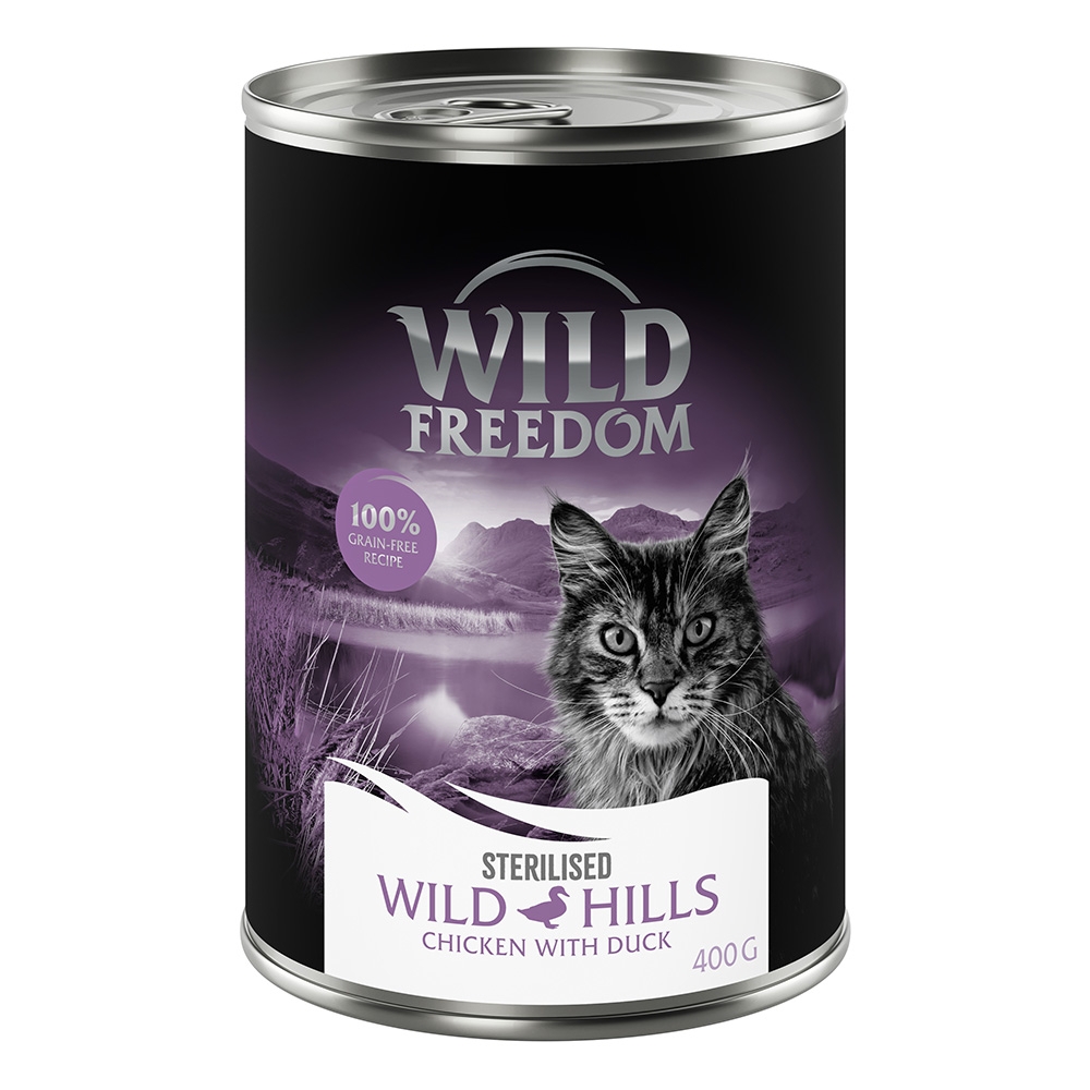 5 + 1 gratis! 6 x 400 g Wild Freedom (getreidefreie Rezeptur) - Sterilised Wild Hills - Ente & Huhn von Wild Freedom