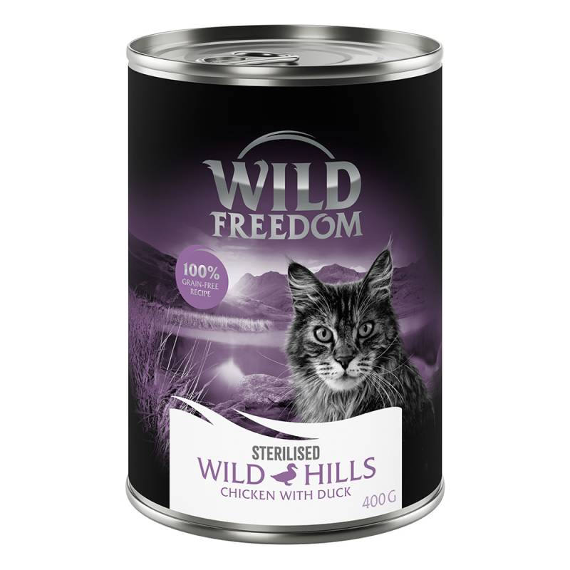 5 + 1 gratis! 6 x 400 g Wild Freedom (getreidefreie Rezeptur) - Sterilised Wild Hills - Ente & Huhn von Wild Freedom