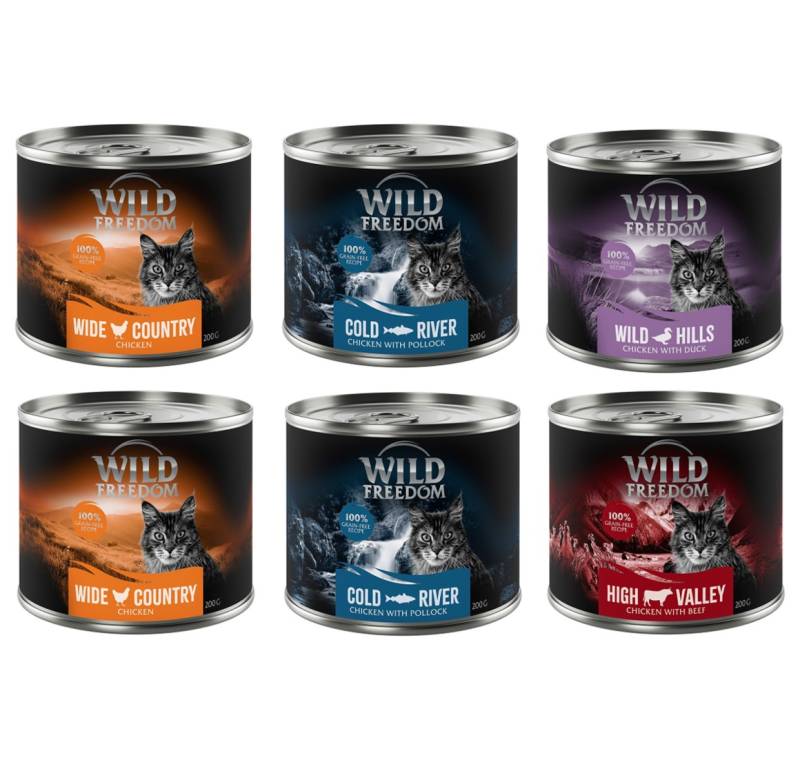 Gemischtes Probierpaket: Wild Freedom Adult - 6 x 200 g: 2x Huhn, 2x Seelachs, Rind, Ente von Wild Freedom