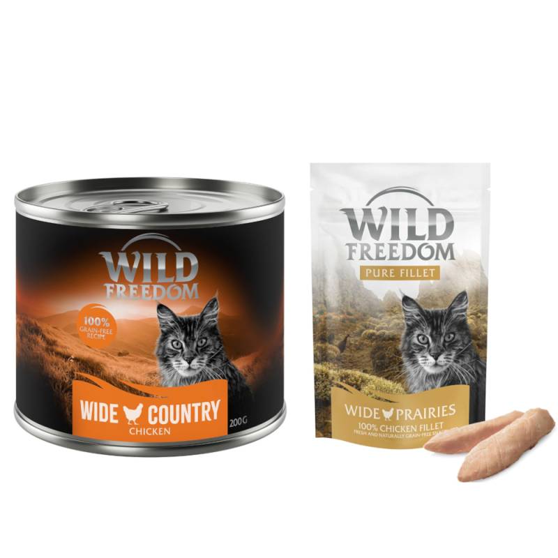 Wild Freedom Kombi-Paket: Adult Nassfutter + Filet Snacks - 24 x 200 g Wide Country: Huhn pur + 3 x 100 g Hühnerfilet von Wild Freedom