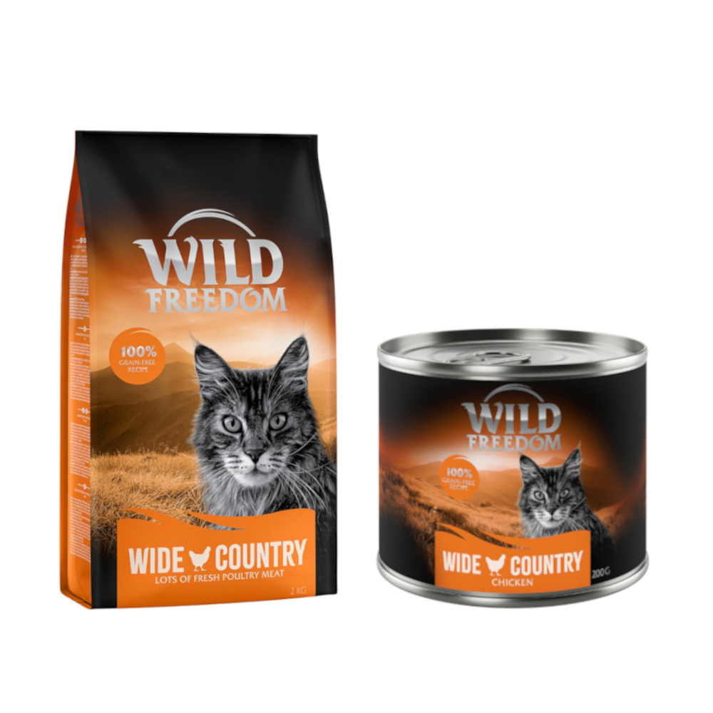 Wild Freedom Kombi-Paket: Adult Nassfutter + "Wide Country" Trockenfutter - 24 x 200 g Wide Country: Huhn pur + 2 x 2 kg Geflügel von Wild Freedom