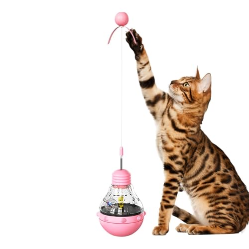 WildHarmony Katzenleckerli-Spenderballspielzeug,Katzenfutterspenderspielzeug - Katzenleckerli-Puzzle-Futterspielzeug mit Teaser-Zauberstab und LED-Licht,Katzen-Puzzle-Futterspender, von WildHarmony