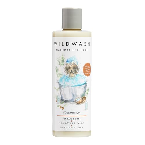 WildWash Conditioner für empfindliche Haut für Hunde und Katzen, 250 ml, Sheabutter und Kokosnuss, um Feuchtigkeit zu versorgen und zu beruhigen, entwirrende Eigenschaften – natürlich, sulfat- und parabenfrei für empfindliche Haut von WildWash