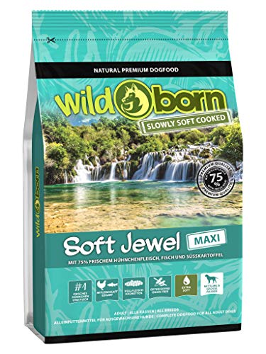 Wildborn Soft Jewel Maxi 4 kg getreidefreies Hundefutter mit 75% frischem Huhn & Fisch | extra Soft Hundefutter mit hohem Fleischanteil | für große Hunde | getreidefreie Rezeptur aus Deutschland von Wildborn