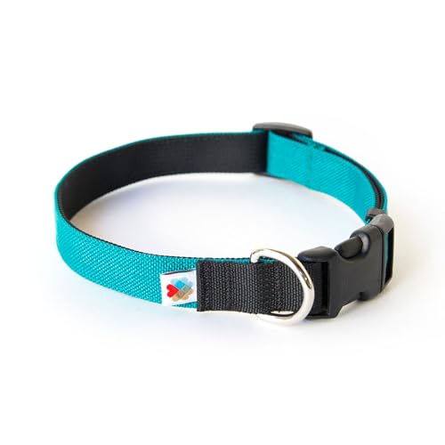 Hundehalsband, leicht, strapazierfähig, Stoff, Haustierhalsband, verstellbares Welpenhalsband, kleines Hundehalsband, mittelgroße Hundehalsband, Hundehalsband für große Hunde (Türkis, Größe L - von Wildebeest