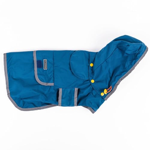 Wilderdog Hundejacke, wasserdichter Regenmantel mit atmungsaktiver Innenseite, abnehmbarer Kapuze, Torso-Riemen, Klettverschlüssen, Gesäßtasche und zwei Aufhängeschlaufen, faltbar in Gesäßtasche von Wilderdog