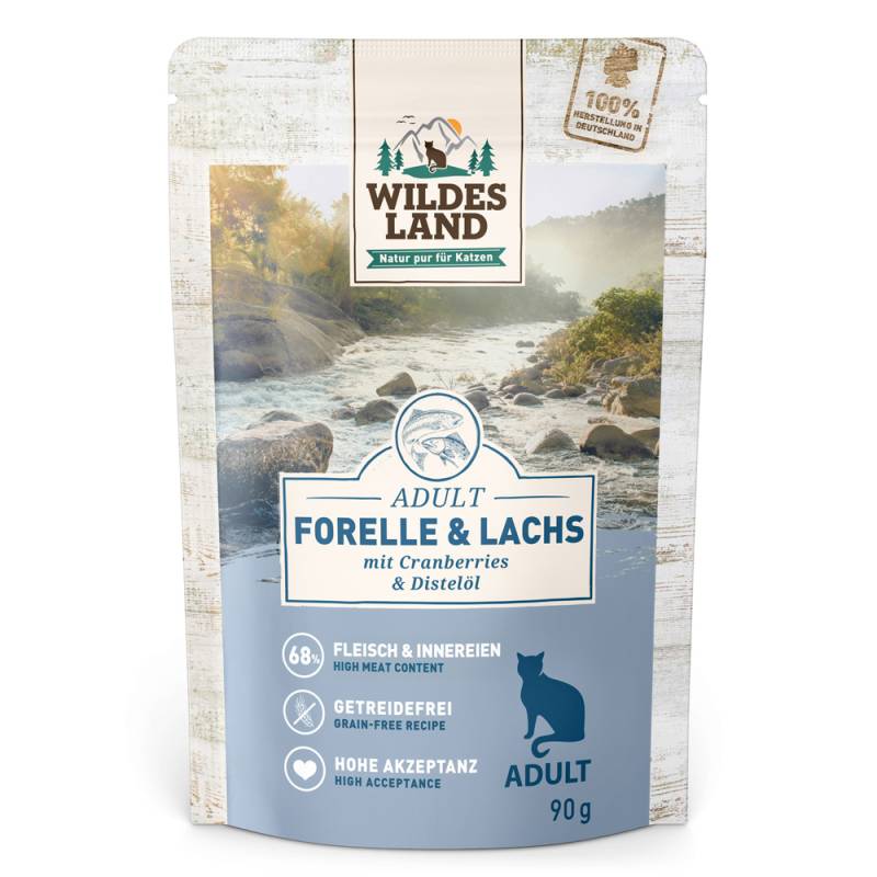 Sparpaket Wildes Land Adult Cat 24 x 90 g - Forelle und Lachs mit Cranberrys von Wildes Land