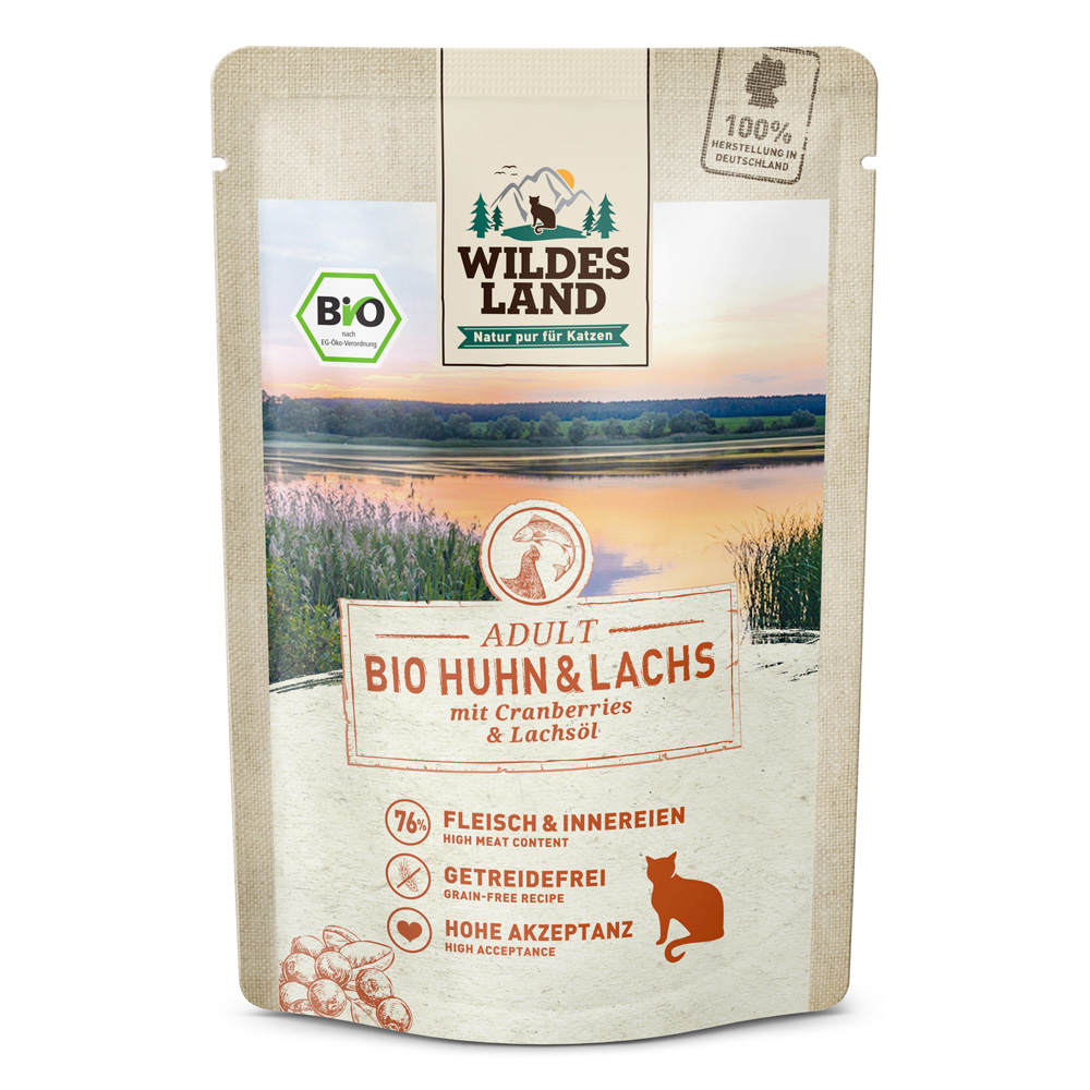 Sparpaket Wildes Land Bio 24 x 85 g - Bio-Huhn & Bio-Lachs mit Bio-Cranberries von Wildes Land