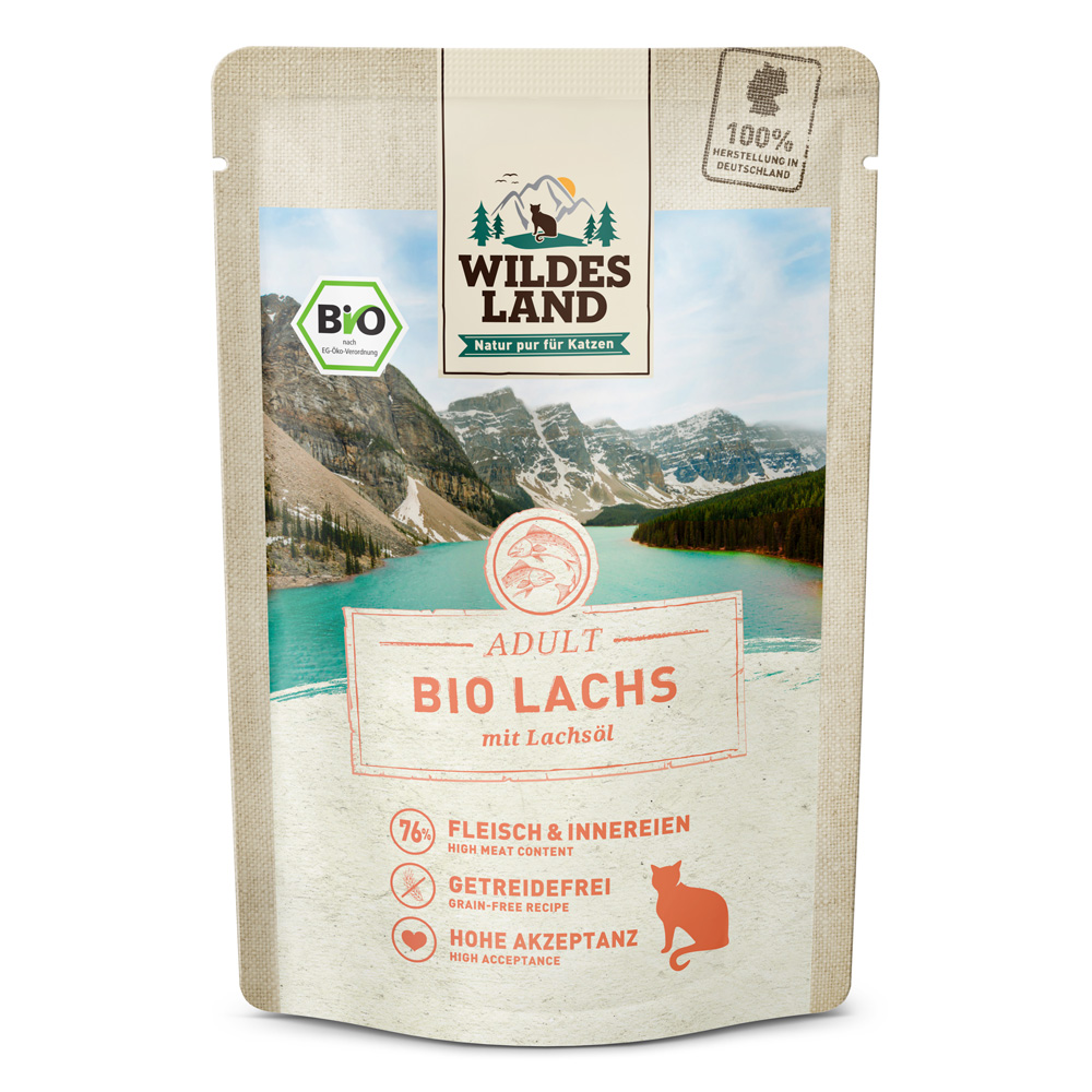 Sparpaket Wildes Land Bio 24 x 85 g - Bio-Lachs PUR & Lachsöl von Wildes Land