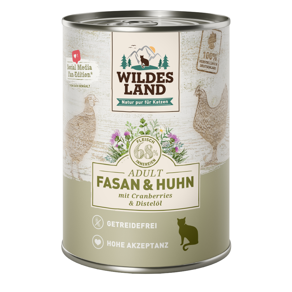 Wildes Land Adult Cat 6 x 400 g - Fasan & Huhn mit Cranberries von Wildes Land