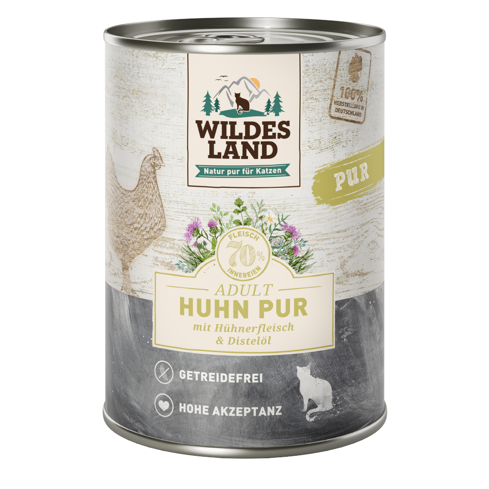 Wildes Land Adult Cat 6 x 400 g - Huhn PUR mit Distelöl von Wildes Land