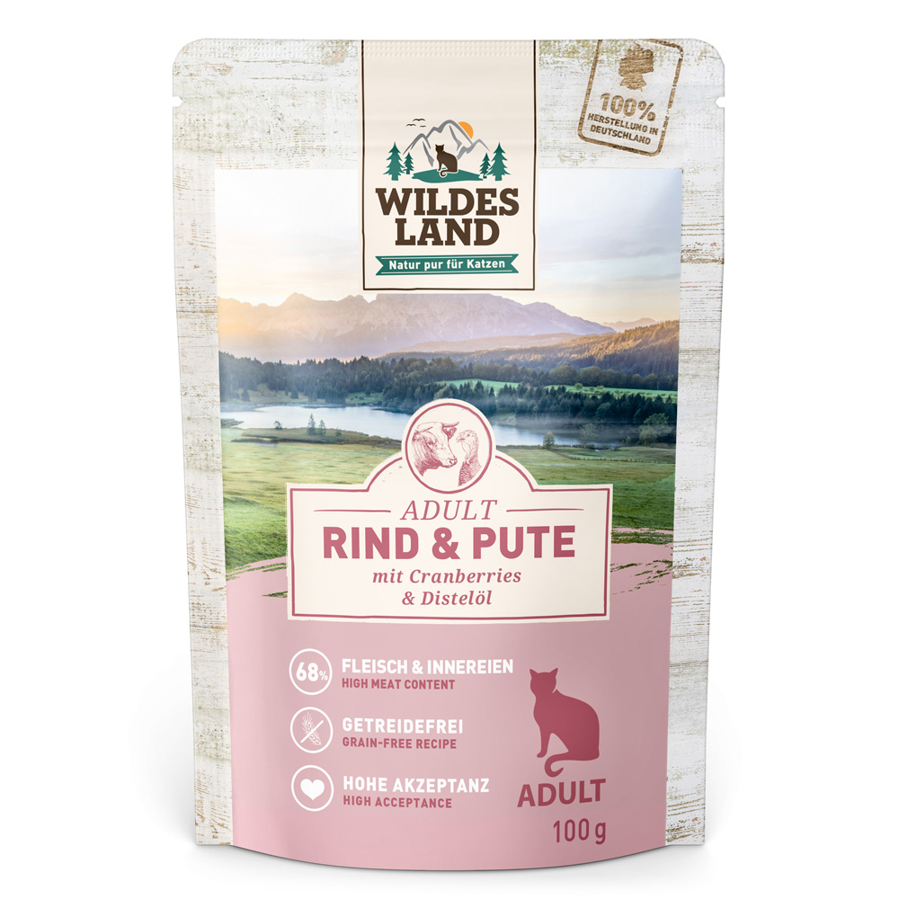 Wildes Land Cat 12 x 100 g - Rind & Pute mit Cranberries von Wildes Land