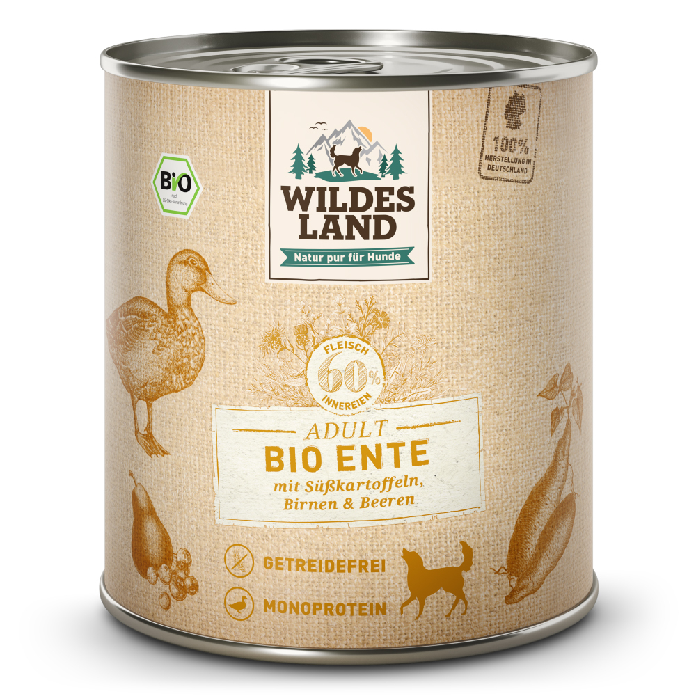 Wildes Land | Ente mit Süßkartoffel & Birne | BIO Adult | 24 x 800 g von Wildes Land