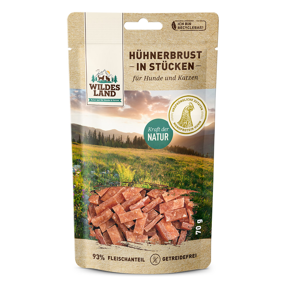 Wildes Land | Hühnerbrust in Stücken | Fleischsnacks | 70 g von Wildes Land