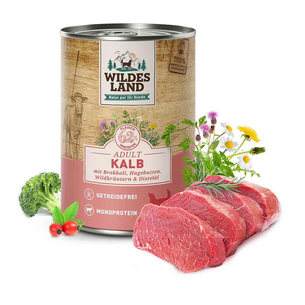 Wildes Land | Kalb mit Brokkoli | Classic Adult | 24 x 400 g von Wildes Land