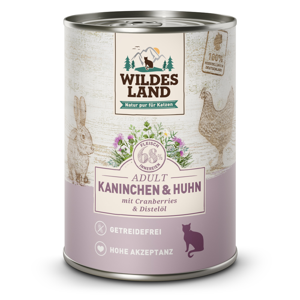 Wildes Land | Kaninchen und Huhn mit Distelöl | Classic Adult | 12 x 400 g von Wildes Land