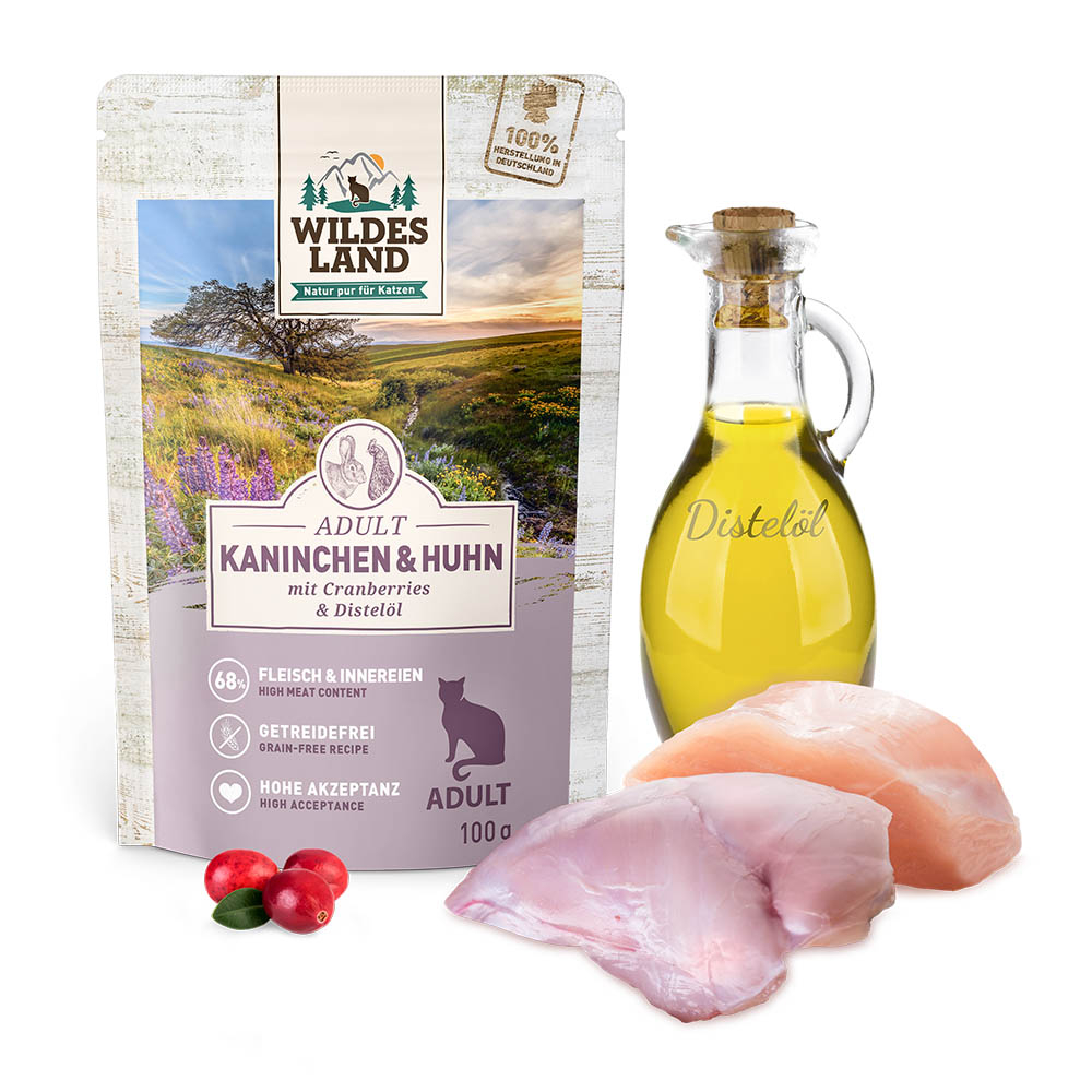 Wildes Land | Kaninchen und Huhn mit Distelöl | Classic Adult | 24 x 100 g von Wildes Land