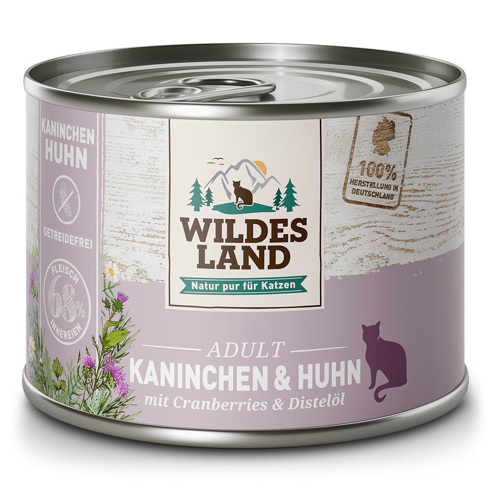 Wildes Land | Kaninchen und Huhn mit Distelöl | Classic Adult | 24 x 200 g von Wildes Land