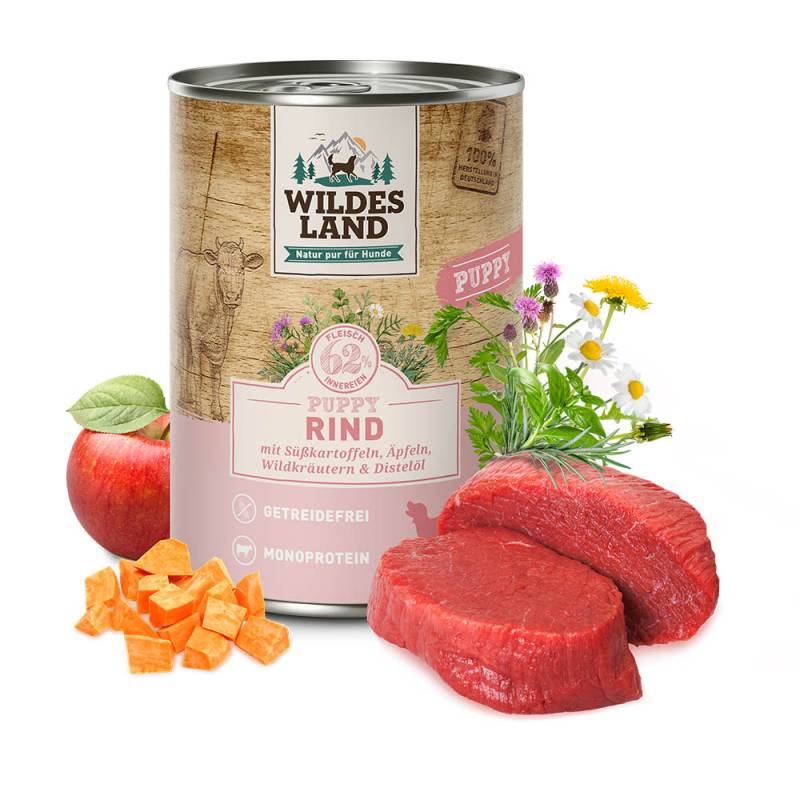 Wildes Land | Rind mit Süßkartoffel | Classic Puppy | 12 x 400 g von Wildes Land