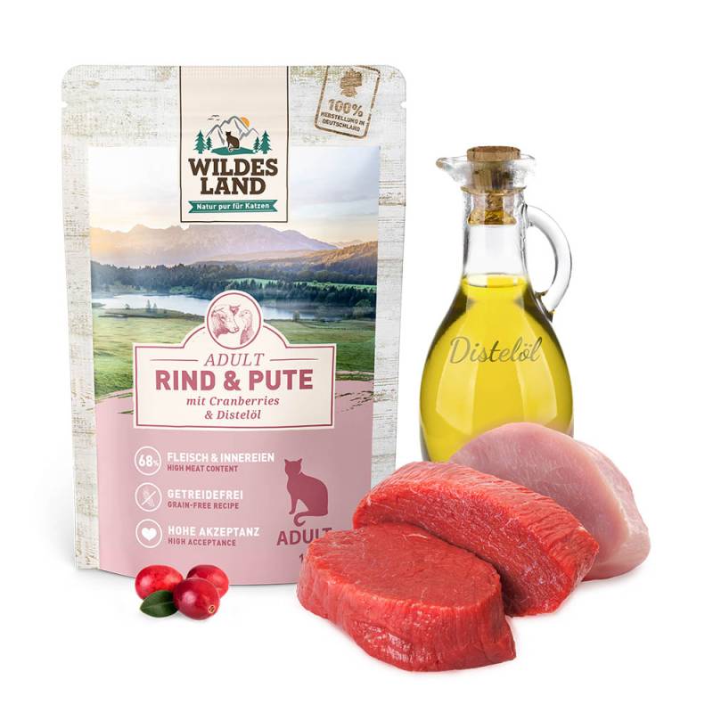 Wildes Land | Rind und Pute mit Distelöl | Classic Adult | 12 x 100 g von Wildes Land