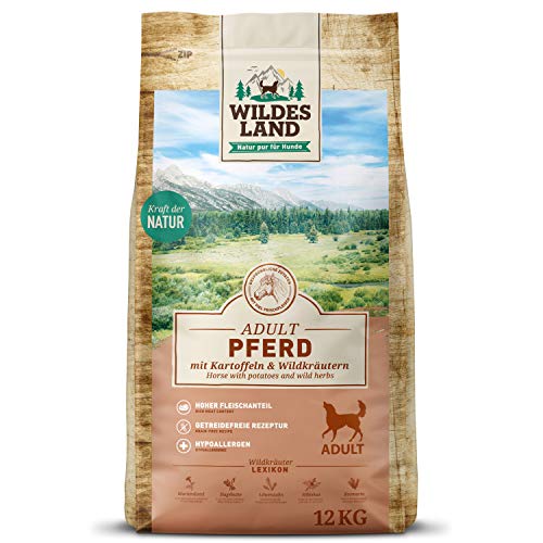 Wildes Land - Nr. 3 Pferd - 12 kg - mit Kartoffeln und Wildkräutern - Glutenfrei & Hypoallergen - Trockenfutter für Hunde - Hundefutter mit hohem Fleischanteil Hohe Verträglichkeit von WILDES LAND