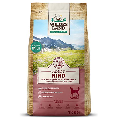 Wildes Land - Nr. 5 Rind - 12 kg - mit Kartoffeln und Wildkräutern - Glutenfrei - Trockenfutter für Hunde - Hundefutter mit hohem Fleischanteil Hohe Verträglichkeit von WILDES LAND