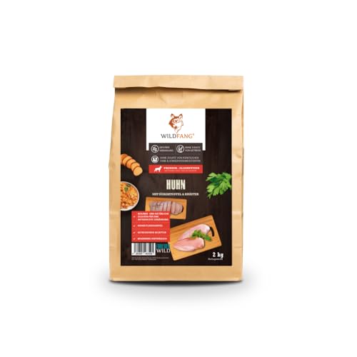 Wildfang® Premium getreidefreies Hundetrockenfutter - Hochwertiges getreidefreies Hundefutter trocken, Protein-Trockenfutter für ausgewachsene Hunde, Trockenfutter für alle Hunde (2 kg, Adult Huhn) von Wildfang