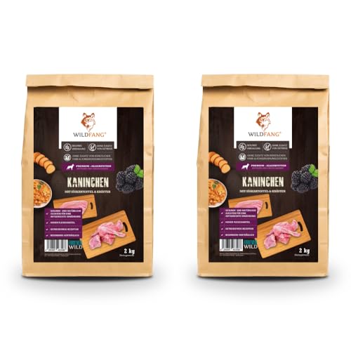 Wildfang® Hundefutter - Trocken - Getreidefreies Hundefutter - Premium Trockenfutter (2 x 2 kg, Kaninchen) von Wildfang