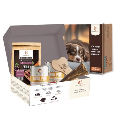 Wildfang® Paket Wildliebe | Nassfutter Rind Barf | Hundefutter trocken getreidefrei WILD | Kauknochen aus Leder | Geweih für Hunde - Rothirschgeweih | Hundespielzeug (große Hunde ab 25 kg) von Wildfang