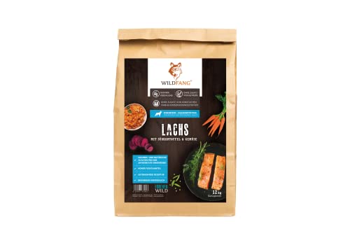 Wildfang® Premium getreidefreies Hundetrockenfutter - Hochwertiges getreidefreies Hundefutter trocken, Protein-Trockenfutter für ausgewachsene Hunde (12 kg, Lachs mit Süßkartoffel Welpen) von Wildfang