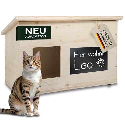 NEU! Katzenhaus Outdoor Winterfest - Outdoor Katzenhaus mit Isolierung Made in Germany, Katzenhöhle für Draußen aus massivem Holz mit gratis Leinöl von Wildnest