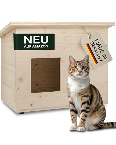 NEU! Katzenhaus Outdoor Winterfest - Outdoor Katzenhaus mit Isolierung Made in Germany, Katzenhöhle für Draußen aus massivem Holz mit gratis Leinöl von Wildnest