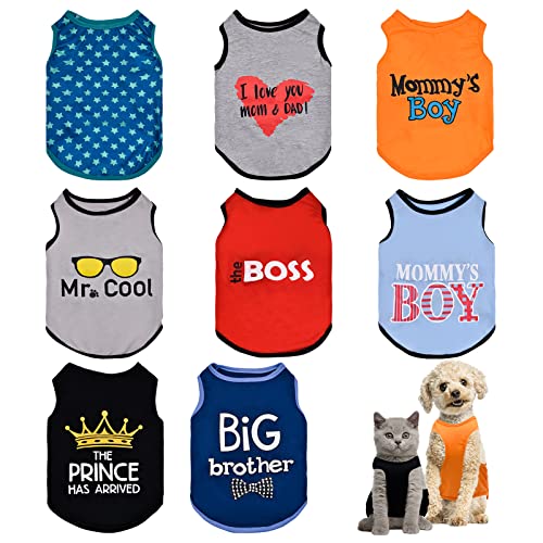 Wildox 8 Stück Haustier-Shirts für kleine Hunde und Katzen, weiche und atmungsaktive Hundekleidung mit niedlichem Patten, Hunde-Sweatshirt-Outfit für Chihuahuas, Papillons, Zwergspitz, für coole Jungen, Größe L von Wildox