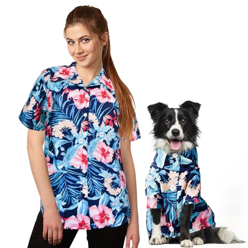 Wildox Hunde-Shirt, Hawaii-Hemd für kleine, mittelgroße und große Hunde, passende Hunde und Besitzer, kurze Ärmel, Strand-Shirt, Besitzer- und Haustier-Shirts sind separat erhältlich (Blau, nur für von Wildox