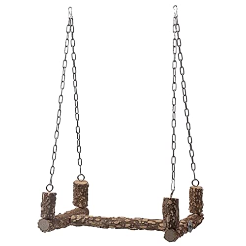 Papageien-Sitzstange, Kauspielzeug für große Vögel, Naturholz, Schaukel, Holzständer mit Metallkette und Haken, für Sittiche, Vogelholz, Sitzstange, stehend, natürlicher Ständer für Sittiche für Käfig von Wilgure