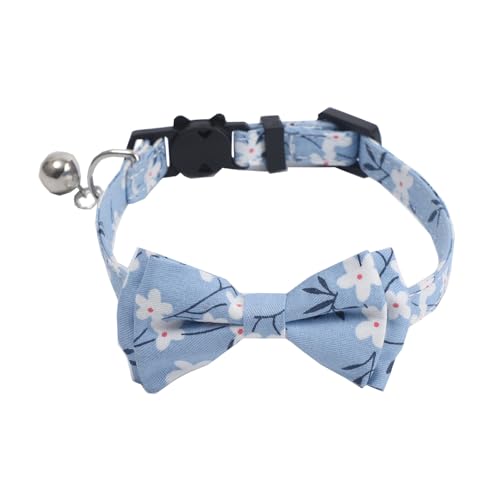 Bequemes, langlebiges Haustierhalsband mit Kupferglocke, Fliege, Katze, Gentleman-Stil, Blumenmuster, verstellbare Größe, hautfreundlich, für Katzen, Größe S, Blau von Wilitto