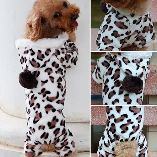 Hunde-Hoodie mit Vier Beinen, Flanell, Winter, warm, mit Leopardenmuster, Haustier-Welpen-Kleidung, Overall, Schlafanzug, Outwear für Zuhause Leopard S von Wilitto