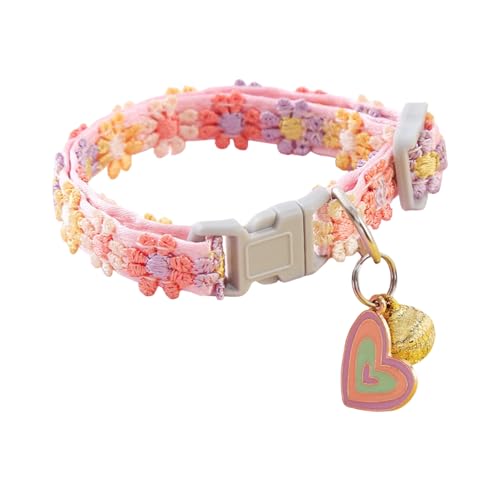 Hundehalsband mit Blumenmuster, Glockendekoration, verstellbare Katze, weich, leicht, modisches Kätzchen-Accessoire für den täglichen Gebrauch, Liebesherz von Wilitto