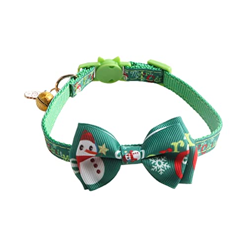 Neues Haustier-Halsband, Schneemann-Muster, verstellbar, hautfreundlich, süßes Haustier, Katzen, Fliege, Halsband mit Glocke für Weihnachten Grün B von Wilitto