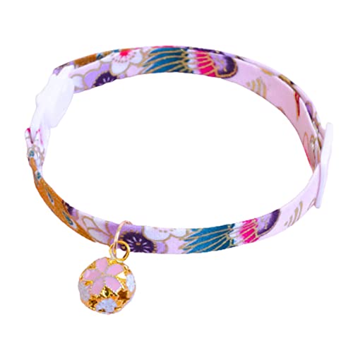 Wilitto Haustier-Halsband, japanischer Stil, verstellbar, mit Sicherheitsverschluss, für Katzen und Hunde, mit Glöckchen, Haustierzubehör, Katzenhalsband, Blumenmuster von Wilitto